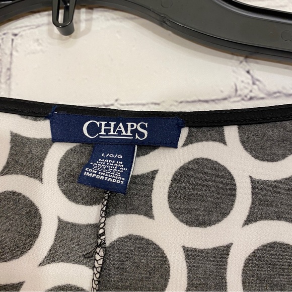 Chaps Womens Dress Large Black Print Long Sleeve Faux Wrap Stretch - Picture 2 of 5